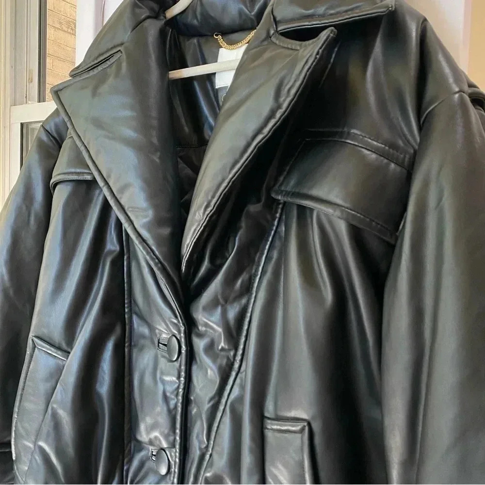 NWT Free People Ronny Kobo Camile Jacket Black Oversized Bomber Faux Leather - Picture 12 of 17